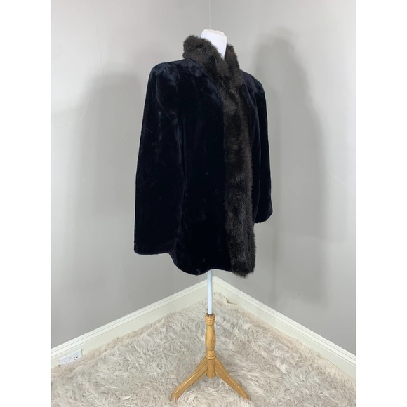 Vintage 80s 90s Black Plush Faux Fur Mink Coat Punk BarbieCore GlamRock Winter - Picture 4 of 11